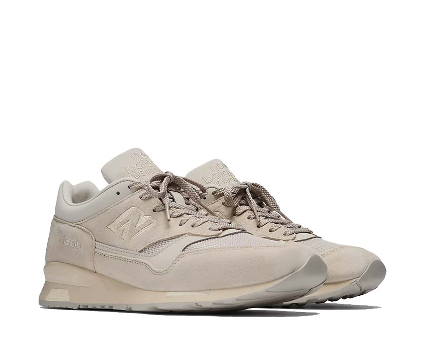 New Balance 1500 Made in UK Silver Birch vista lateral — parte superior cuero y mesh premium