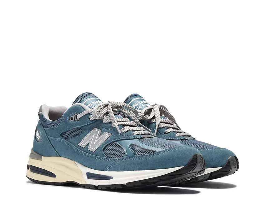 New Balance 991v2 Made in UK Tapestry lateral view — mesh and suede warm tones
