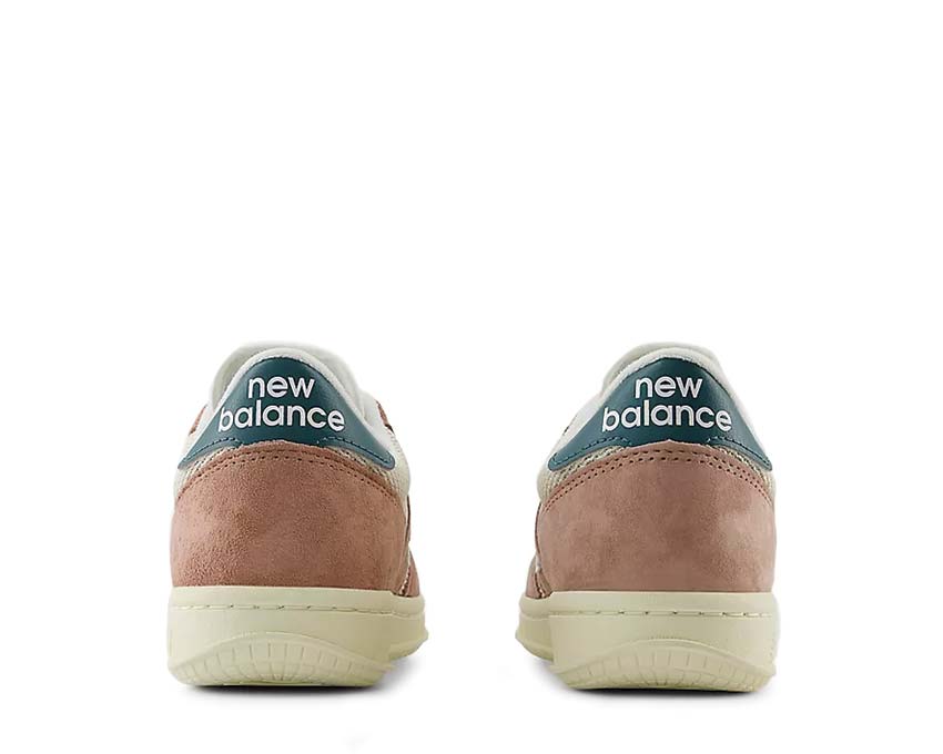 New Balance T500 Landslide/Linen/New Spruce sole — flat rubber tennis court outsole