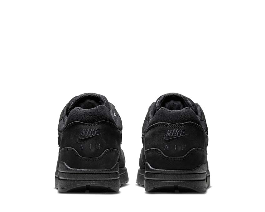 Nike Air Max 1 Premium Black Cat détail — cuir premium suède noir gaufré