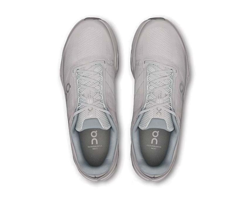 On Cloudsurfer Next Glacier detail — breathable mesh men's running shoe