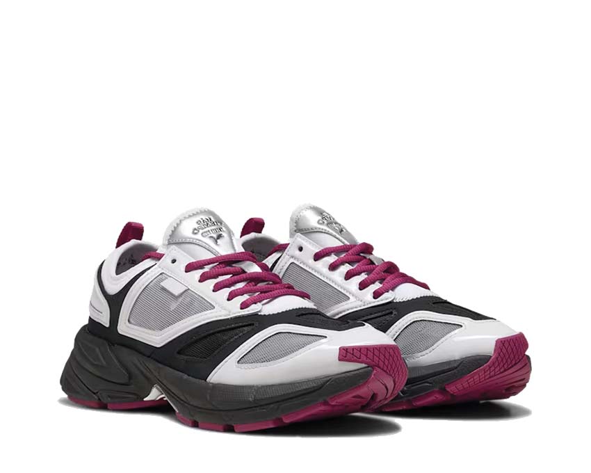 Puma Velophasis NU Feather Gray Black Magenta vista lateral — mesh gris magenta collab