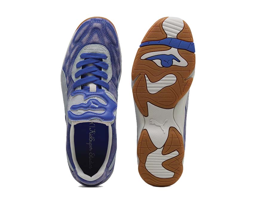 Puma KidSuper King détail — détail cuir bleu logo KidSuper Puma