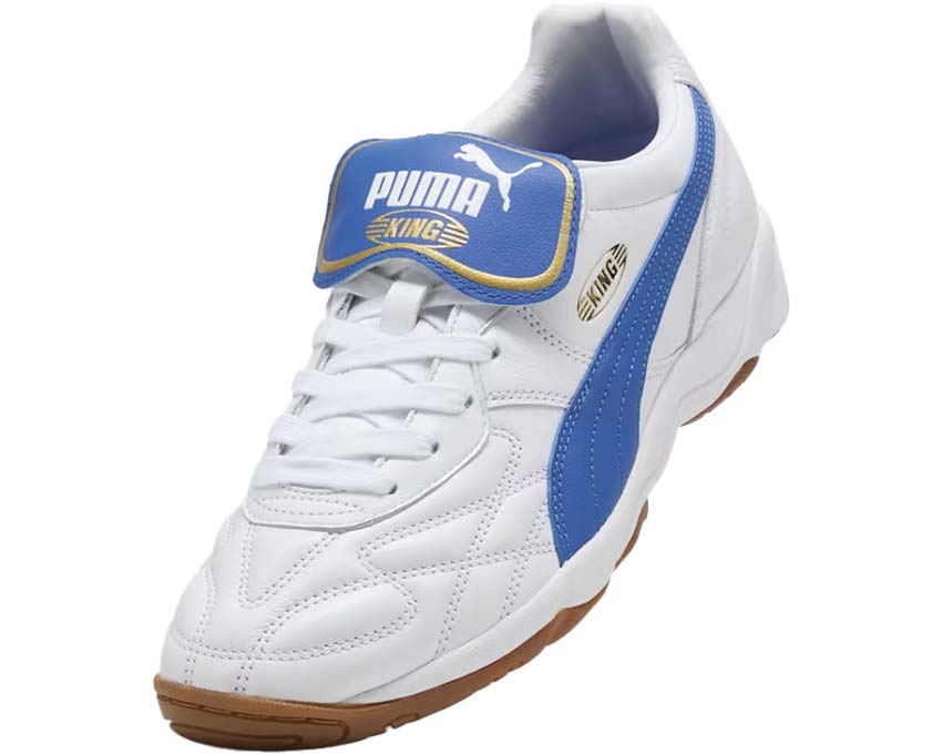 Puma King Indoor White Mountain Blue vue latérale — cuir blanc bleu mountain