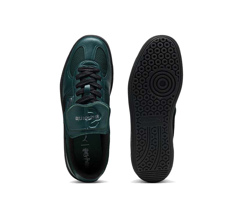 Puma Palermo 2 x Harry Potter Dark Myrtle detalle — paneles Slytherin