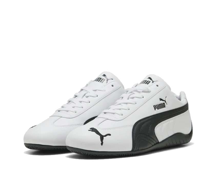 Puma Speedcat Leather White vue latérale — cuir premium blanc racing