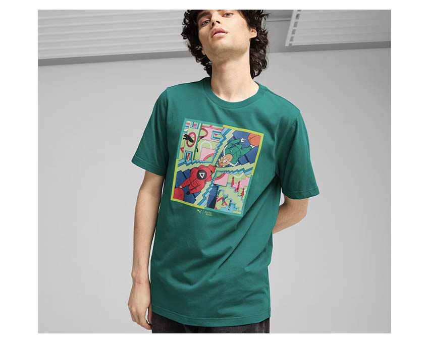 Puma x Squid Game Tee Mint détail — imprimé Squid Game menthe