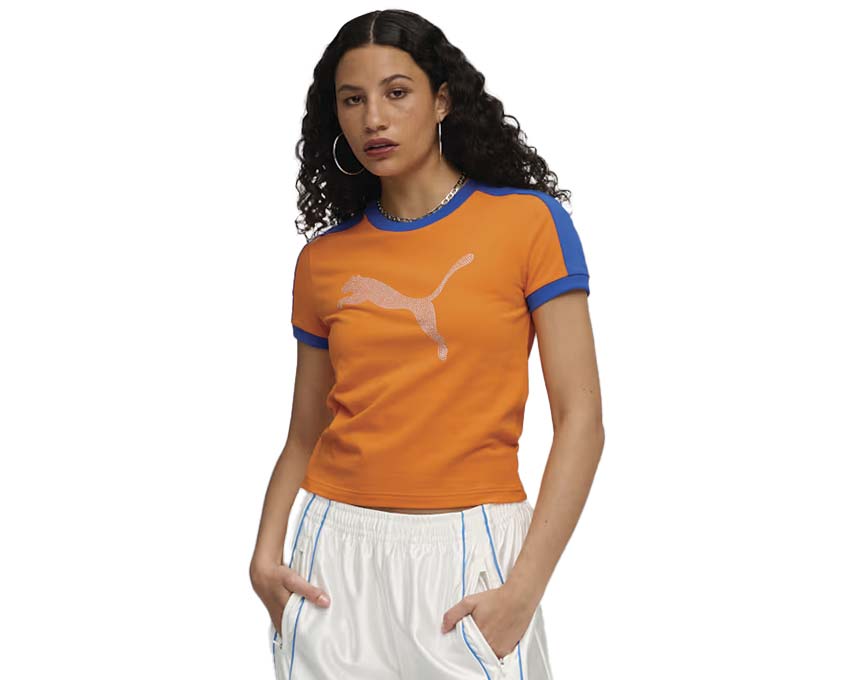 Puma x Fenty T7 Tee Orange vue — t-shirt coton orange Rihanna Fenty