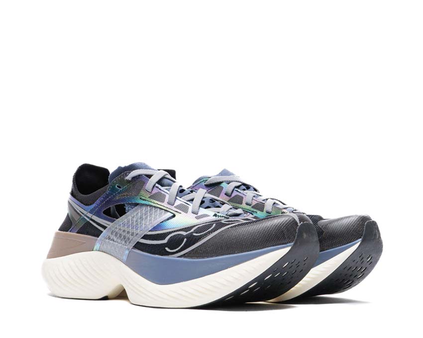 Saucony Endorphin Elite Caviar Mirage vista lateral — parte superior de malla transpirable