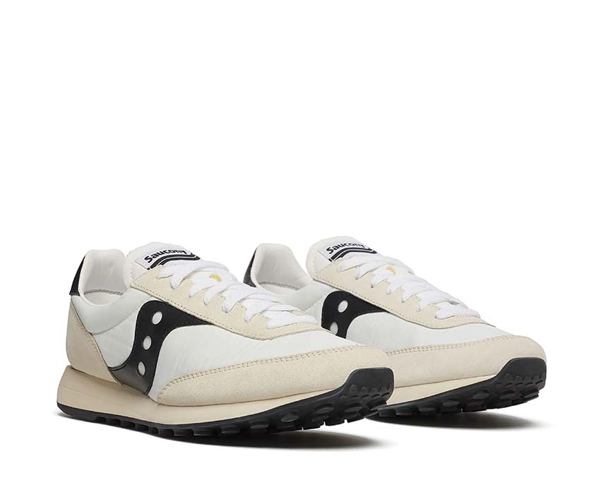 Saucony Trainer 80 White Black vue latérale — amorti ProGrid