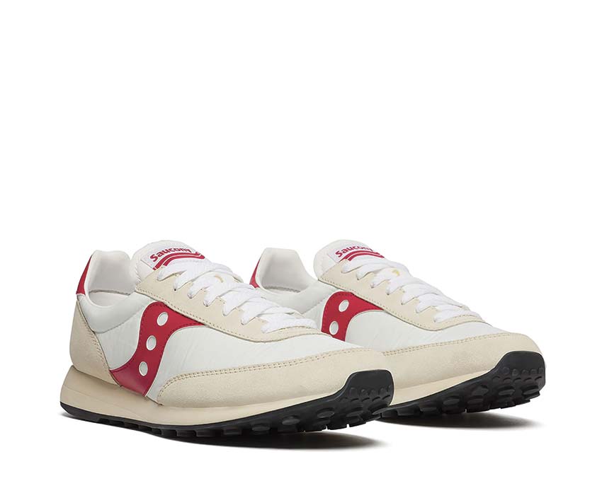 Saucony Trainer 80 White Red vue latérale — amorti ProGrid