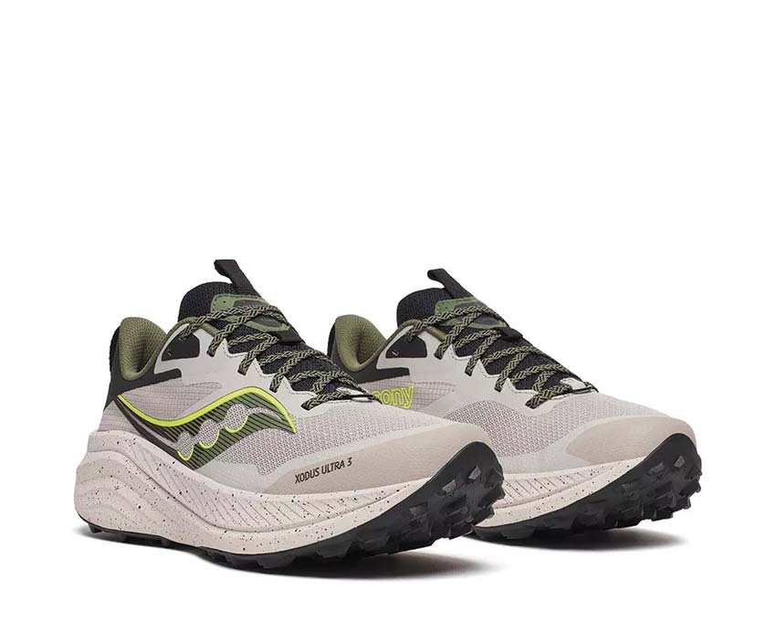 Saucony Xodus Ultra 3 Dove Olivine vue latérale — tige mesh respirante