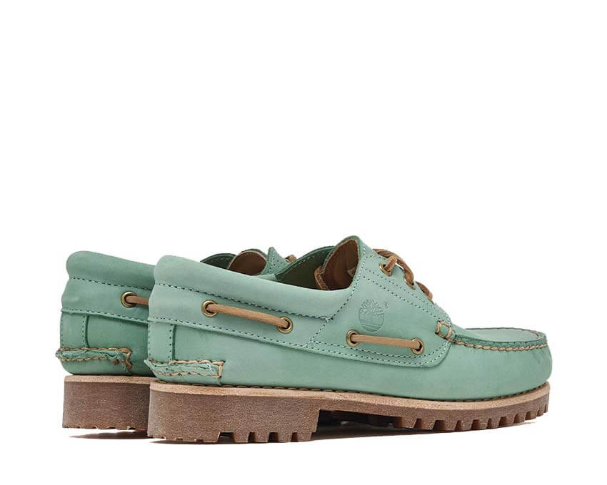 Timberland Boat Shoe Vert détail — détail nubuck vert logo Timberland