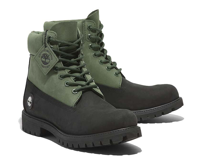 Timberland Premium 6-Inch Waterproof Boot Green vista lateral — perfil nubuck verde