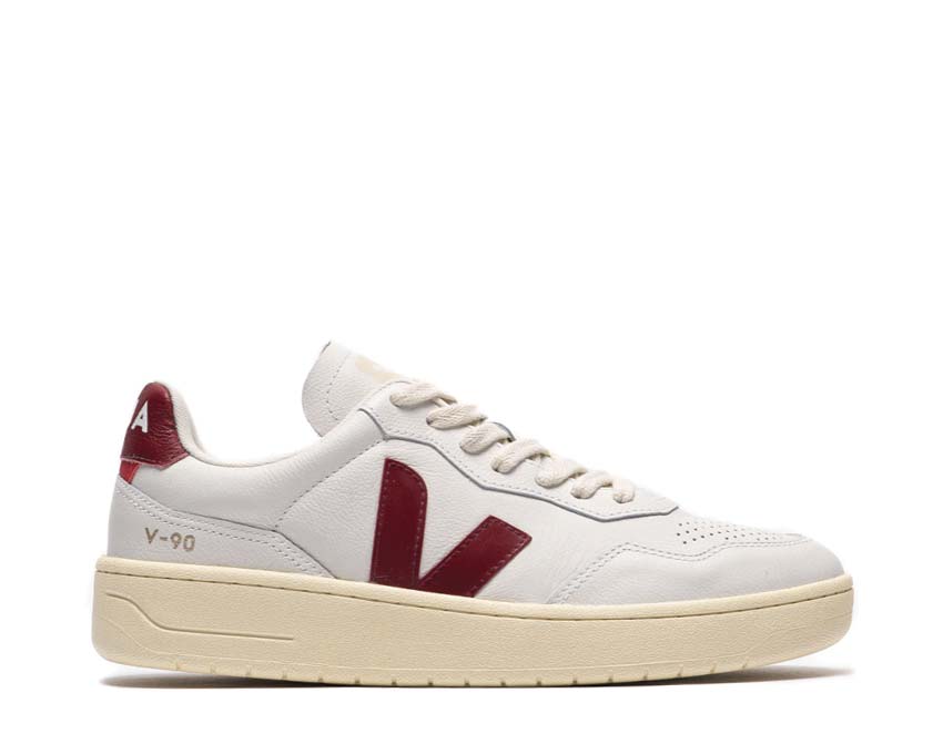 Veja V-90 O.T. Leather White Marsala — sneaker femme cuir blanc bordeaux