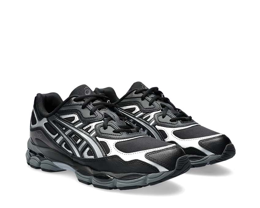 Asics Gel NYC Black/Graphite Grey vue latérale — tige mesh cuir vintage noirfonce.eu