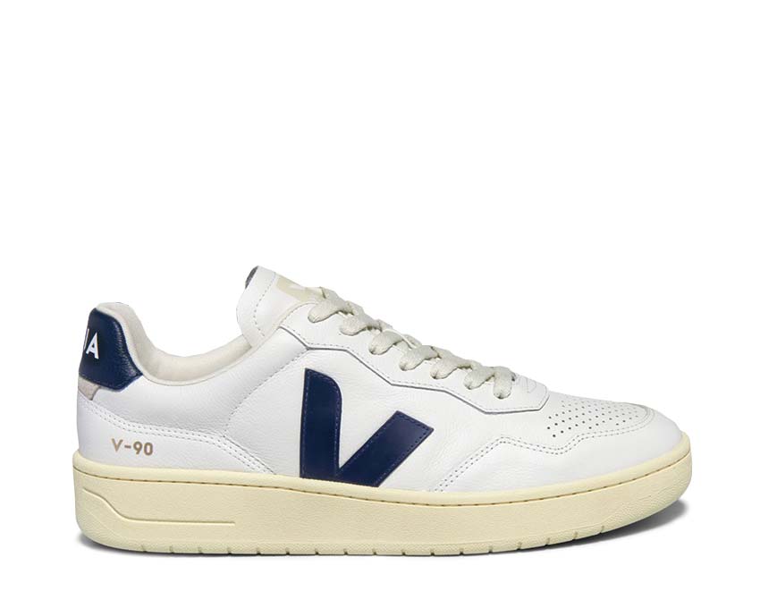 Veja V-90 OT Leather Extra White Nautico — Damen-Sneaker Vintage Running nachhaltig