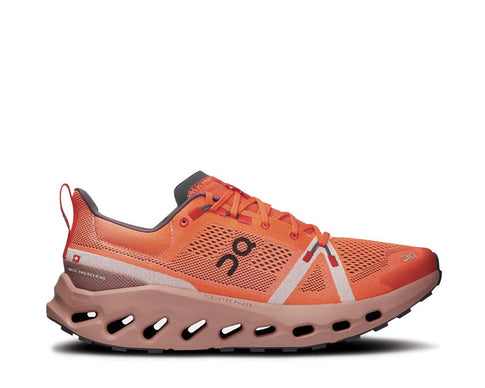 On Cloudsurfer Trail Flame/Dustrose — trail léger homme semelle Missiongrip