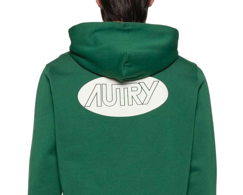 Autry Hoodie Main Jersey Green dos — sweat capuche vert dos logo imprimé