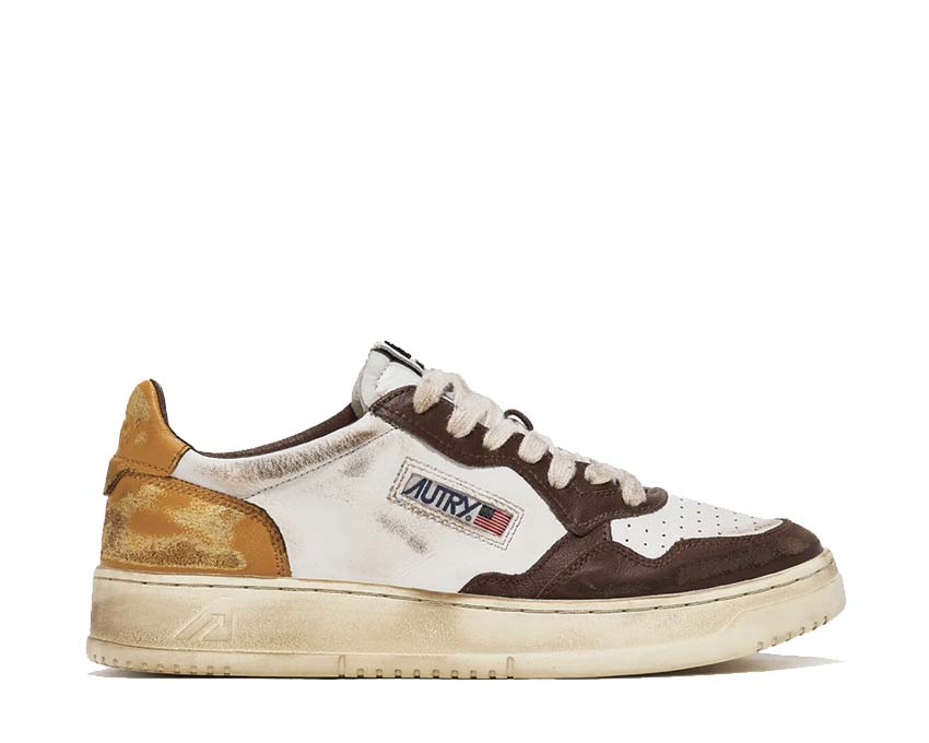 Autry Super Vintage Low Leat White Brown — sneaker homme cuir bicolore
