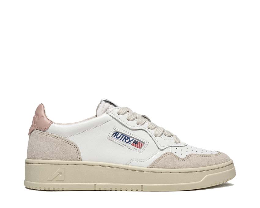 Autry Medalist Low White Powder — Damen-Sneaker Leder und Wildleder Puderweiss