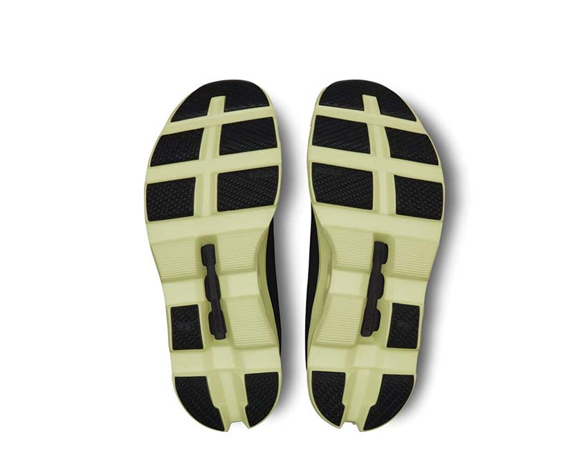 On Cloudmonster Black/Acacia vista trasera — amortiguación CloudTec zapatilla running hombre