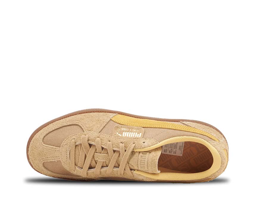Puma Palermo Vintage Prairie Tan Flaxen Gold dettaglio — logo Puma in rilievo pelle tan