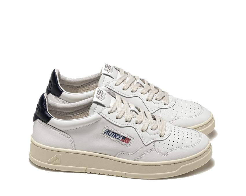 Autry Medalist Low White Space Blue vue latérale — cuir lisse blanc et bleu Medalist