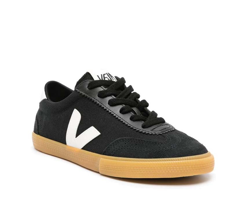 Veja Volley Black/White Seitenansicht — Bio-Baumwollsegeltuch