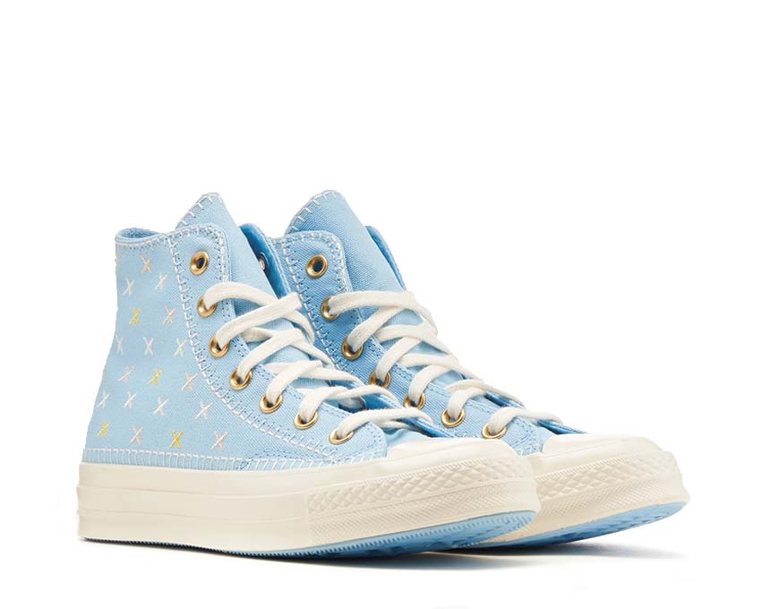 Converse Chuck 70 Hi True Sky/Egret Sohle — weiße verdickte vulkanisierte Sohle