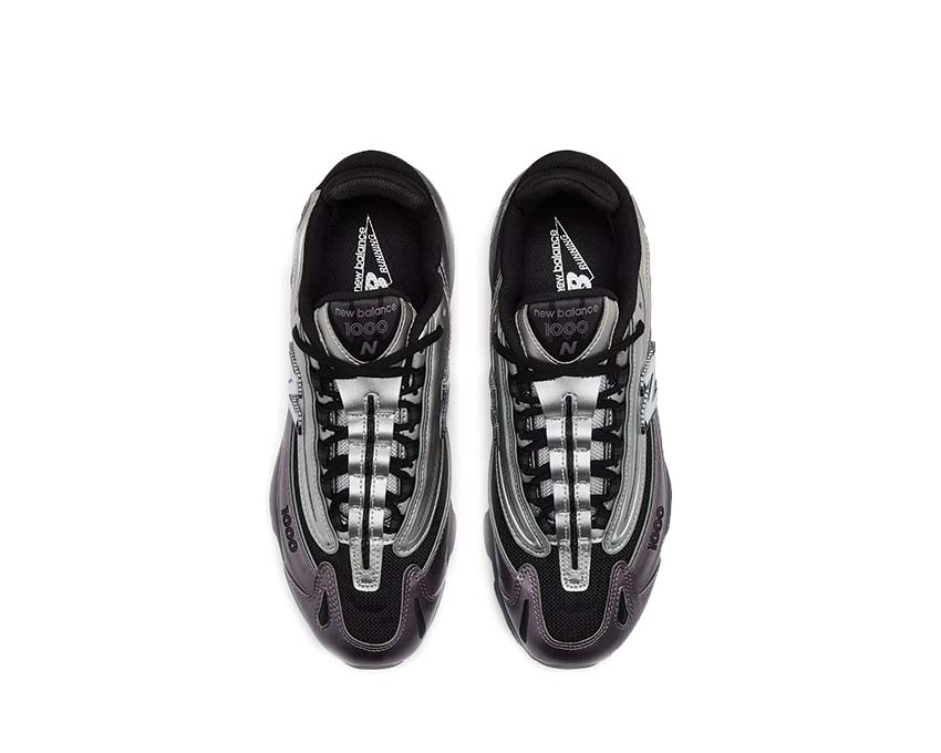 New Balance 1000 Metallic Dark Ice Wine detalle — acabados metálicos