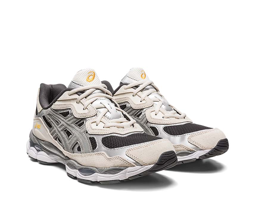 Asics Gel NYC Black/Graphite Grey 1201A789 vue latérale — tige mesh et cuir vintage