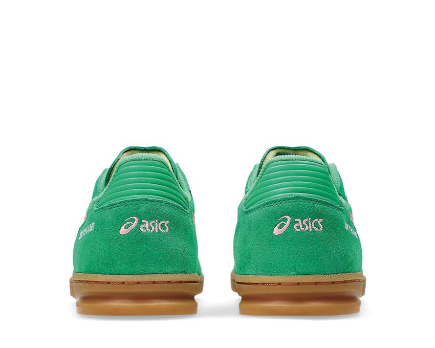 Asics Skyhand OG Cilantro/Grapefruit détail — cuir et mesh premium