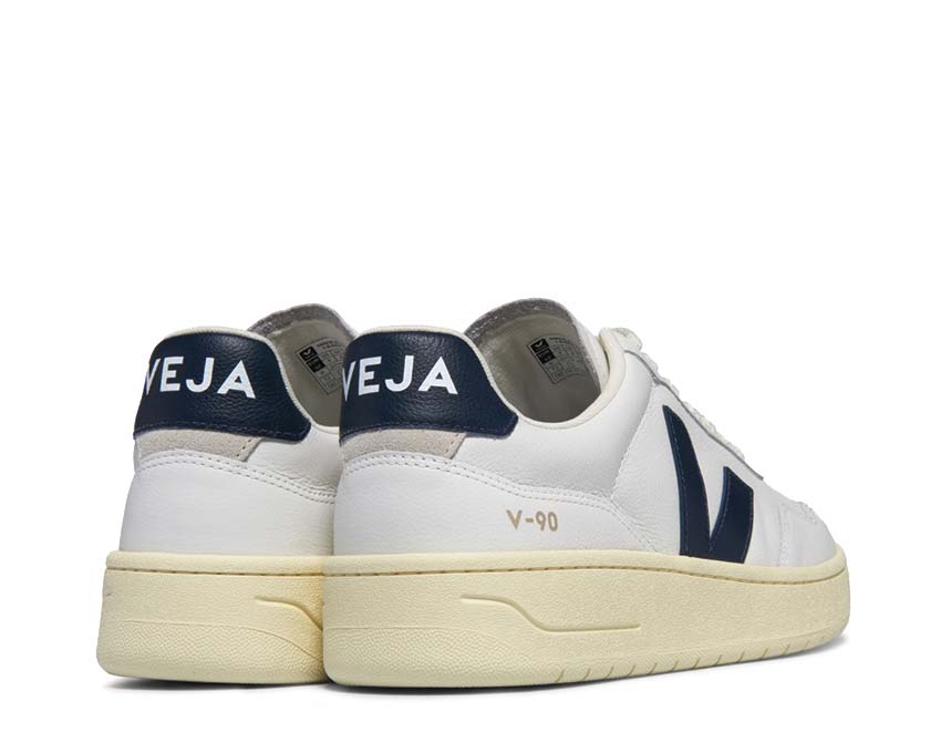 Veja V-90 OT Leather Extra White Nautico Seitenansicht — weißes Leder und Navy Damen
