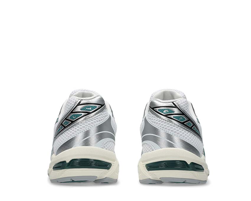 Asics Gel 1130 White/Rainy Lake détail — mesh et suède lake blue vintage