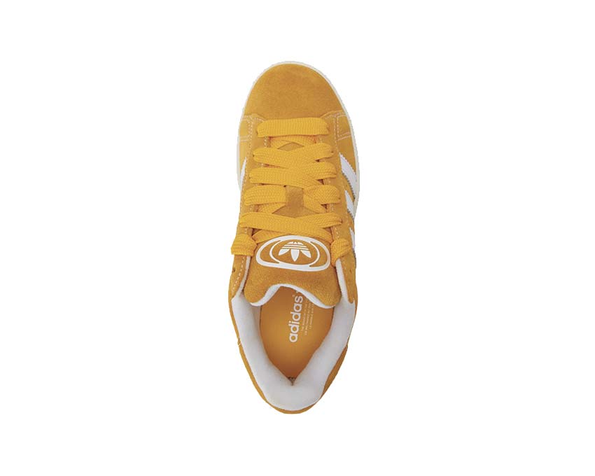 Adidas Campus 00s Yellow White vue latérale — daim jaune et 3 bandes blanches