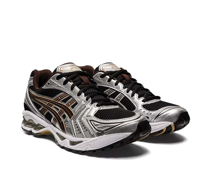 Asics Gel Kayano 14 Black Coffee Seitenansicht — Mesh-Obermaterial