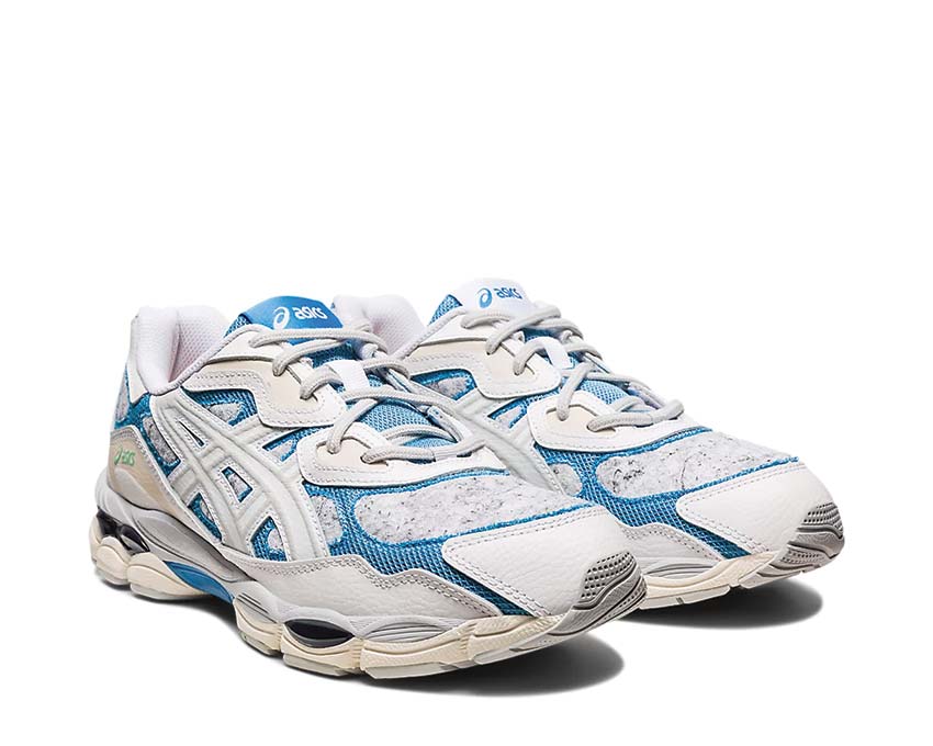 Asics Gel NYC White/Dolphin Blue vue latérale — tige mesh et cuir vintage