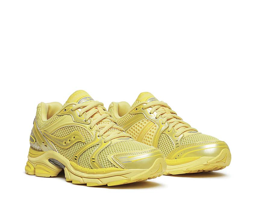 Saucony Progrid Triumph 4 Goldfinch Seitenansicht — atmungsaktives Mesh-Obermaterial