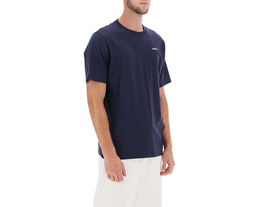 Autry Iconic Tee Blue vue latérale — coupe droite et col rond classique