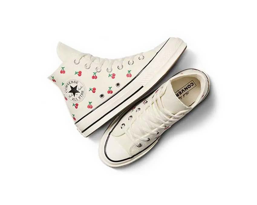 Converse Chuck 70 Hi Egret Black Red semelle — semelle vulcanisée