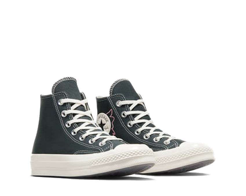 Converse Chuck 70 Hi Secret Pine Egret vista lateral — lona verde pino natural