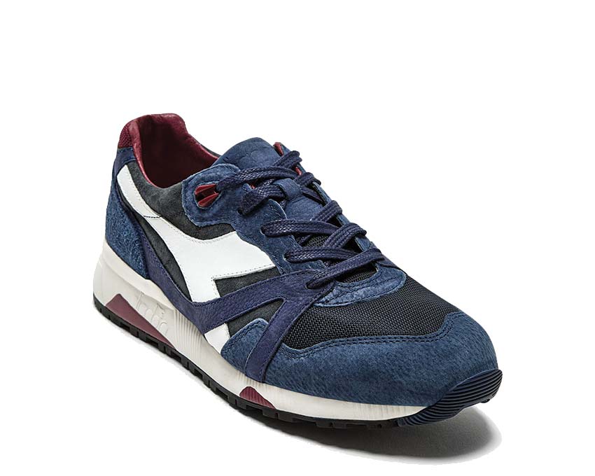 Diadora N9000 Italia Insignia Blue vue latérale — profil cuir bicolore