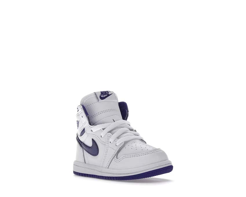 Jordan 1 Baby High OG Court Purple Seitenansicht — Leder Weiß Violett Baby