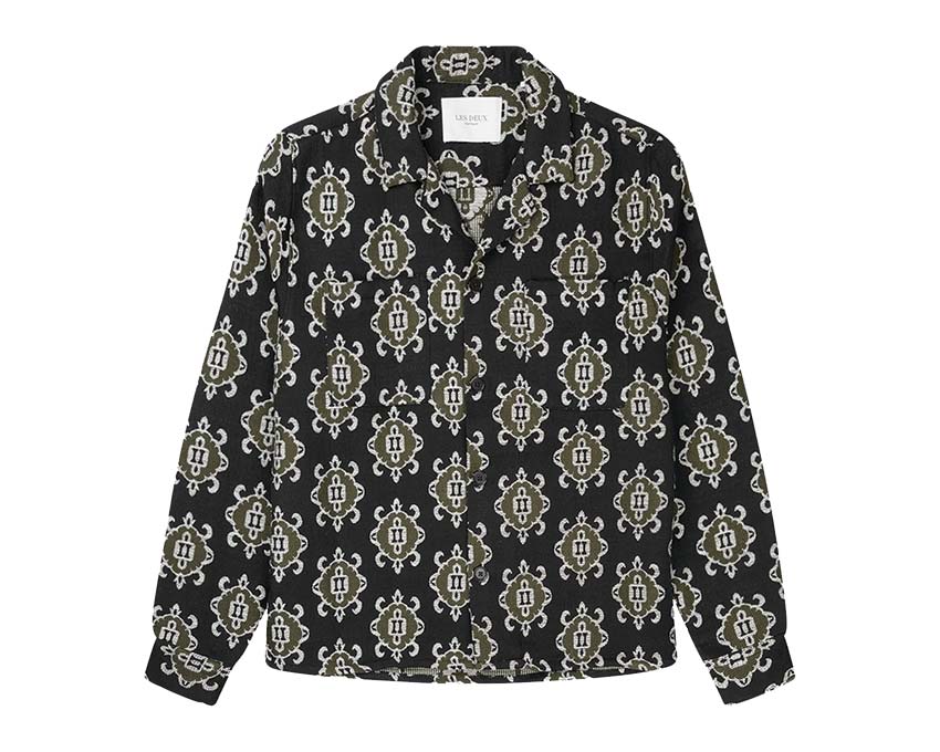 Les Deux Isaac Jacquard Overshirt Black Olive — Unisex-Jacke jacquard oversize
