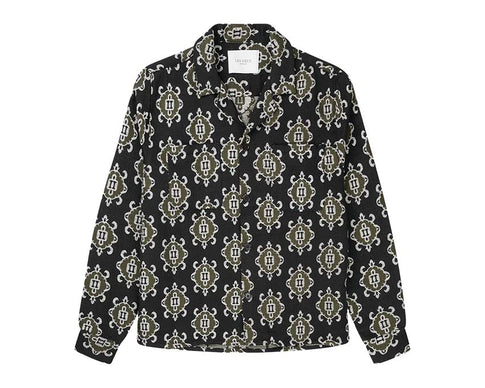 Les Deux Isaac Jacquard Overshirt Black Olive — Unisex-Jacke jacquard oversize