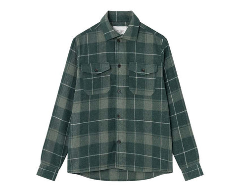 Les Deux Lennon Check Shirt Olive Dusty Moss — chemise unisexe carreaux flanelle