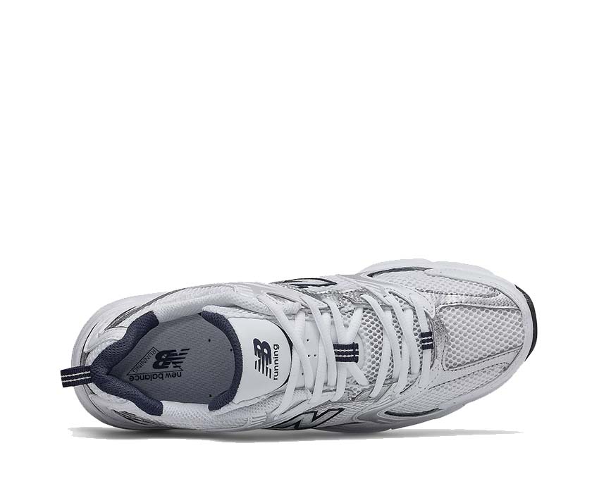 vue latérale — New Balance 530 blanc indigo tige mesh suède