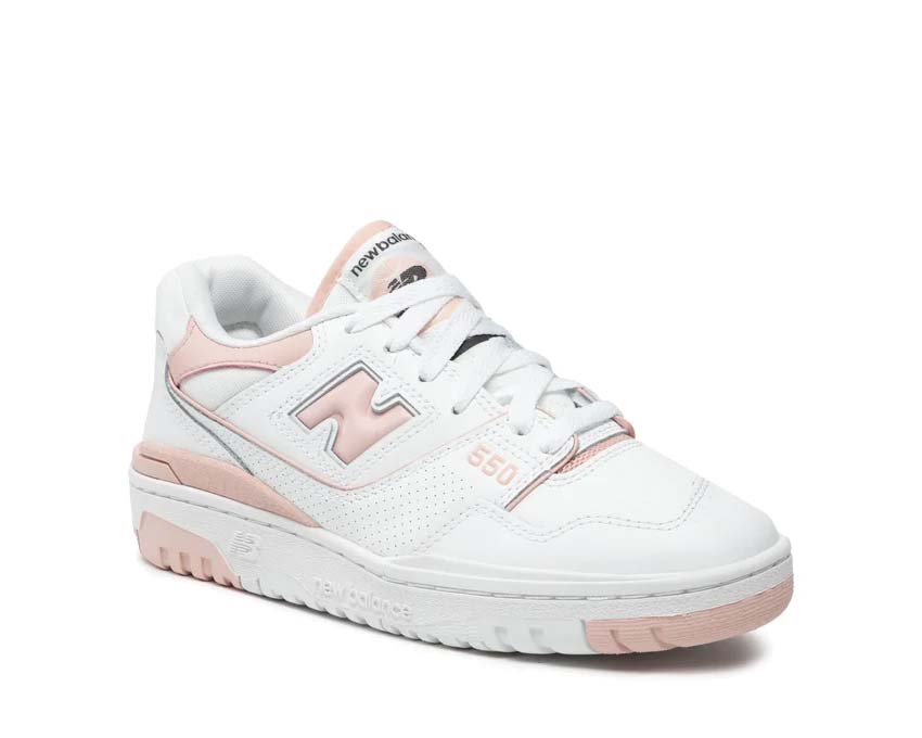 New Balance 550 W White Pink Seitenansicht — Leder und Mesh