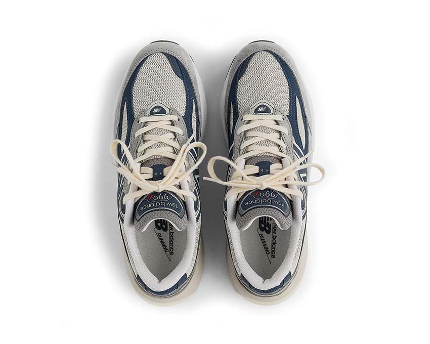 New Balance 990v6 Made in USA Marblehead/Indigo détail — mesh et suédé bicolore